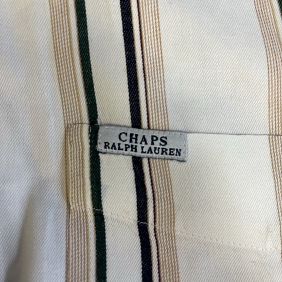 Chaps Ralph Lauren Mens Large White Black Brown Striped Cotton Button Down Shirt - Picture 9 of 9